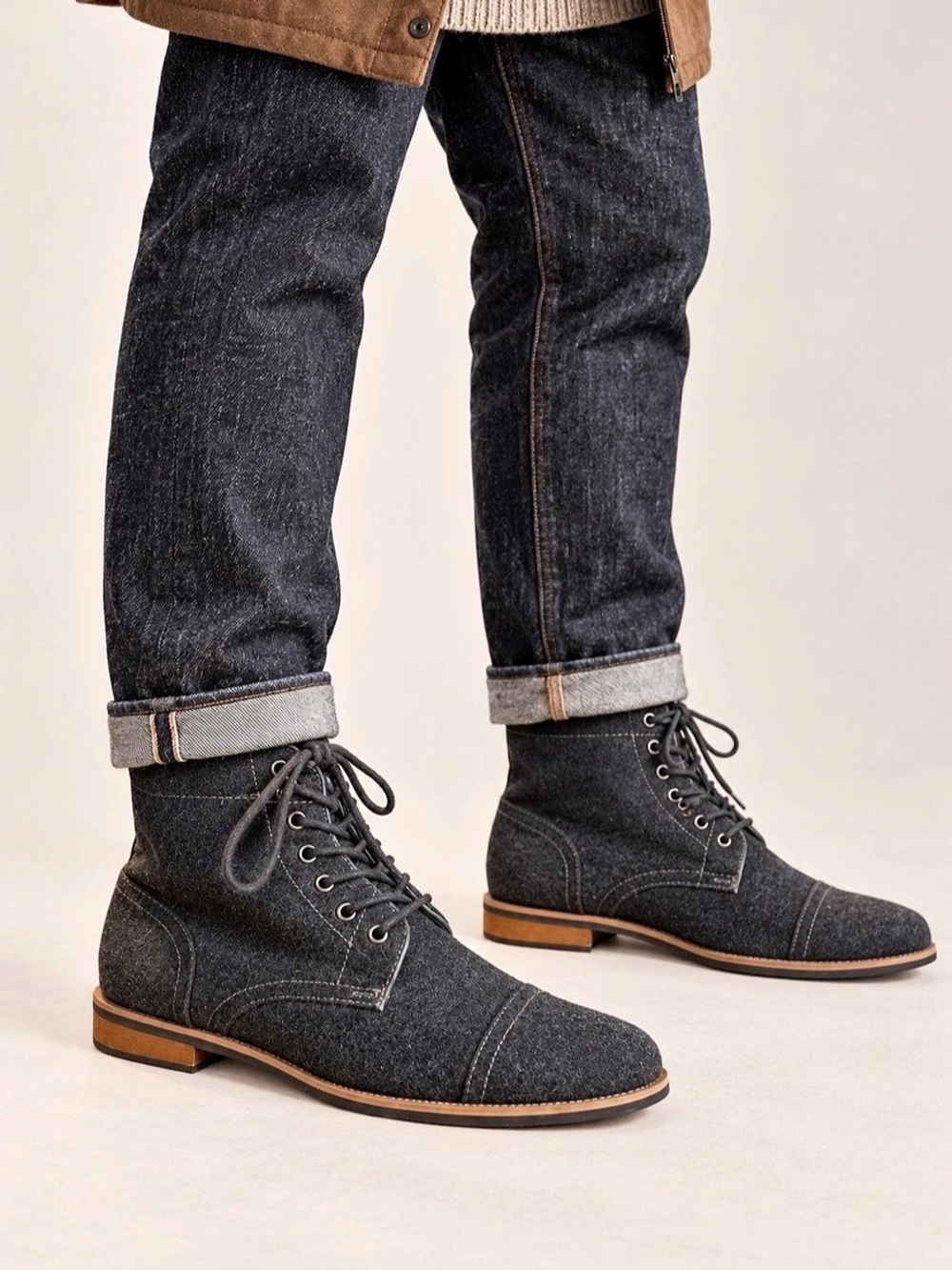 🍁Joseph Abboud Flannel Cap Toe Lace-Up Boots Charcoal Men Size 11M
